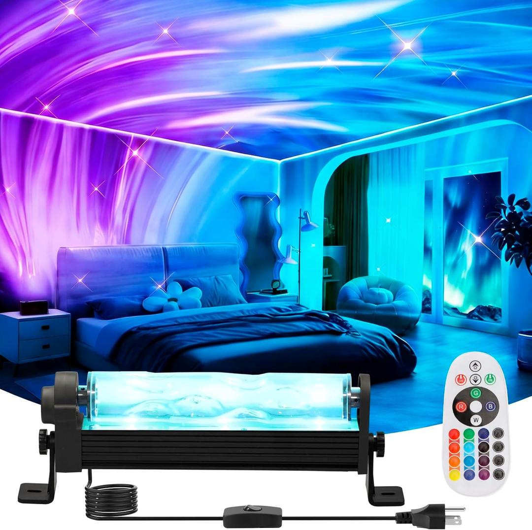 16.2inch Dynamic Wave Wall Light Bar, 30W LED Ocean Wave&Aurora Projector Light with Remote, RGBW Flowing Water Ripple Light for Bedroom, Gaming Room, Living Room, Home Decor, Ambient Mood Lighting