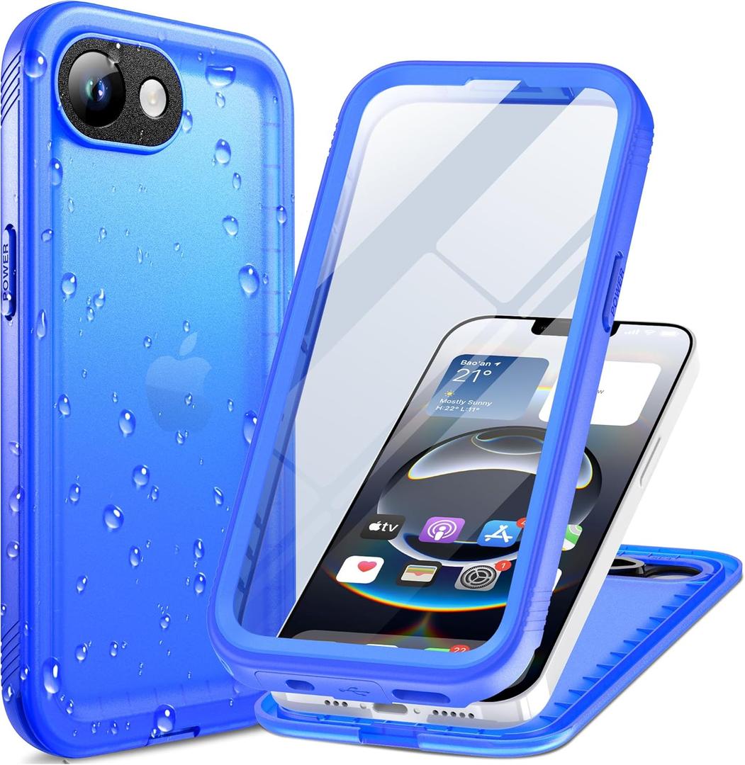 Cozycase TOP Protective Full Body Frosted Blue Case for iPhone 16e/iPhone 17e - Slim Shock Water Proof Protection Construction Builder Unbreakable Double Sided Bumper Armour Rugged Strong 16/17 e Case