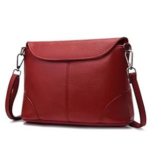 Genuine Leather Crossbody Bags for Women Medium Shoulder Purses Clutch Purses, Red