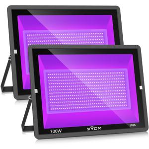 2 Pack 700W LED Black Lights, 395nm to 410nm Flood Blacklight Light with Plug,Outdoor IP66 Waterproof for Glow in The Dark, Dance Party, Stage Lighting, Body Paint, Fluorescent Poster, Neon Glow