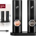 Electric Salt and Pepper Grinder Set (2 Pack), One Hand Adjustable Coarseness, Battery Powered with Stand, Seasoning Tools for Kitchen BBQ