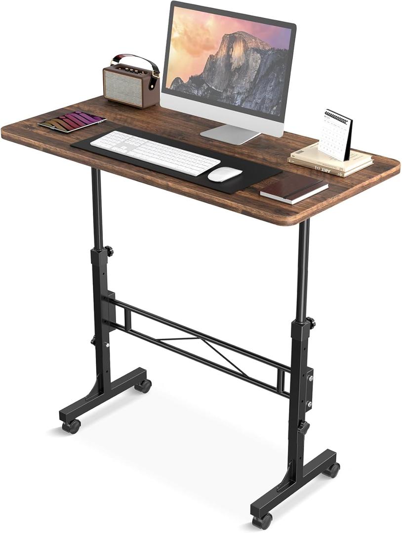 Small Standing Desk Adjustable Height, Mobile Stand Up Desk with Wheels, 32 Inch Portable Rolling Desks for Walking Pad Treadmill Rusitc (Rustic)