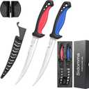 Sidomma 2 pcs Fishing Fillet Knife Set Stainless Steel 6.5 Inch Pro Fish Knife for Filleting, Fishing Gear, Fishing Tool Set, Fishing Sccessories Gifts for Men