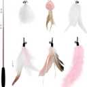 SONGWAY Interactive Cat Feather Toy Set - Retractable Teaser Wand with 6 Pcs Feather Refills with Bell, Cat Wand Toys for Indoor Cats Kittens Play Chase Exercise, Light Pink