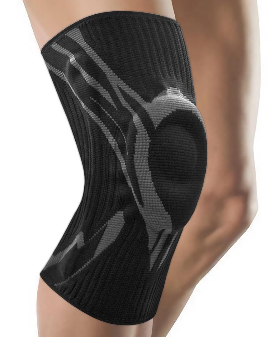 GUARVEX Knee Compression Sleeve - 7 UPGRADED FEATURES - Knee Brace for Men & Women, Knee Support for Running, Gym, Hiking, Sports, Black, Large