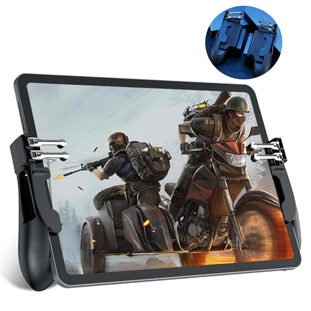 PUBG Controller for iPad, 4 Triggers [6 Finger Operation] Sensitive Shoot Aim Trigger Gamepad Grip, Support 9.7-12.9 inch iPad & Tablet (Thickness < 10mm) (Gray)