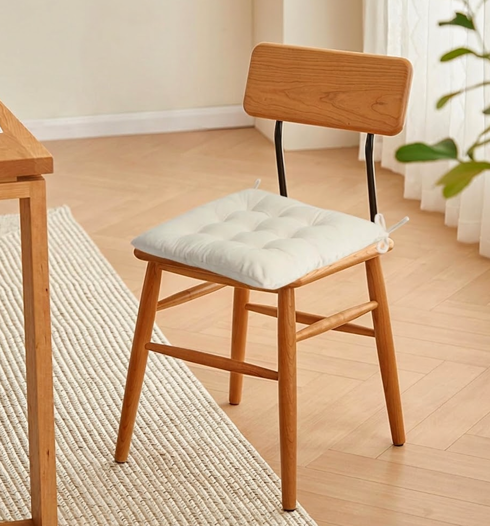 MissSoul 1 Square Seat Cushion Chair Pads for Kitchen Dining Chairs, Soft Comfort Velvet Chair Mat Pillow Cushions with Ties for Office Desk Living Room Tatami 15.5", Ivory