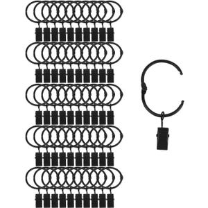 50 Pack Openable Curtain Rings with Clips Metal Hangers Ring 1.22 inch Interior Diameter Rust Proof for Heavy Duty Vintage Decorative Drapery Eyelet Curtain Rods Black