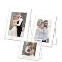 AceList Set of 3 Glass White Photo Frame Collection Simple Metal Geometric Picture Frame with Glass Cover Includes 4 x 4, 4 x 6, 5 x 7