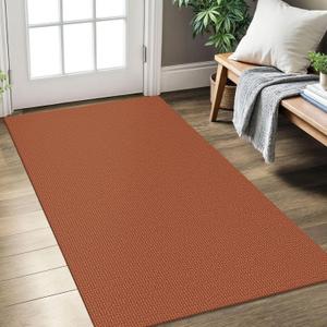 KOZYFLY Rugs for Entryway 3x5 ft Washable Area Rug Non Slip Rubber Backed Entry Rug Woven Indoor Door Mat Cotton Kitchen Rugs Floor Carpet for Entryway, Foyer, Backdoor, Orange/Tan