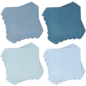 Whaline 200 Pcs Dusty Blue Scalloped Cocktail Napkins Gradient Color Paper Napkin 4 Colors Thick Disposable Dessert Beverage Napkin for Wedding Birthday Baby Shower Party Supplies (5 x 5 inch)