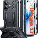 FNTCASE for iPhone 17 Phone Case: Military Grade Drop Proof Protection Mobile Cover with Kickstand | Matte Textured Rugged Shockproof TPU | Protective Sturdy Phone Case - 6.3 inch Black