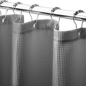 AmazerBath Extra Long Shower Curtain Waffle, Heavy Duty Fabric Shower Curtains with Waffle Weave Hotel Quality Bathroom Shower Curtains, 72 x 84 Inches (Grey)