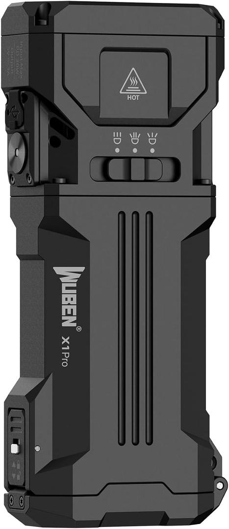 WUBEN X1Pro Rechargeable Flashlights high lumens, Super Bright Flashlight 12300 lumens, EDC Flat Shape with Spotlight Floodlight Strobe Modes, IP65 Portable Flash Light for Camping, Emergency, Working