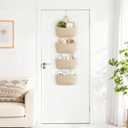 Dahey Over The Door Hanging Basket 4-Tier Woven Boho Wall Mounted Storage Organizer with Hooks for Bedroom Nursery Bathroom Apartments Dorm Pantry Decor, Jute