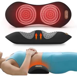 3-in-1 Electric Lumbar Support Pillow for Bed and Chair, Triple Fusion Back Massager with Heat, Vibration & Traction, Designed for Lower Back Comfort and Spine Support (Black)
