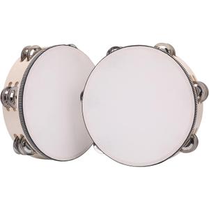 2Pack 8 Inch Double Row Tambourine for Adults Wooden Hand Held Drum Bell Tambourine with Metal Jingles, Percussion Musical Instruments Hand Tambourine for Church, KTV, Party