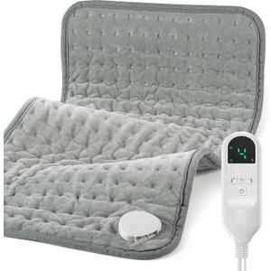 Electric Heating Pad for Back Pain and Period Cramps, Fast Heating Relief Shoulder, Muscle Aches, Arthritis Pain, 6 Heat Settings, 4 Timers, Moist & Dry Use, Machine Washable, 12"x 24"