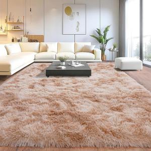 Upgrade Non-Slip Plush Rugs for Living Room, Soft Shaggy Carpets for Living Room, Fuzzy Rugs for Kids' Room, Perfect Decor for Modern Home Tie Dye Beige 5x7Feet