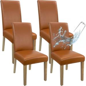 Orange Leather Chair Covers for Dining Chairs Set of 4, Faux Leather Dining Chair Covers Removable Wipeable Parson Chair Covers Leather, Stretch Waterproof Chair Seat Covers for Dining Chairs