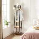 VASAGLE Coat Rack, Coat Stand with 3 Shelves, Hall Tree Free Standing with Hooks for Scarves, Bags, Umbrellas, Steel Frame, Industrial Style, for Entryway, Living Room, Rustic Brown and Black ULCR80X