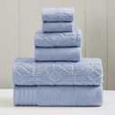 Modern Threads 6 Piece Set, 2 Bath Towels, 2 Hand Towels, 2 Washcloths Yarn Dyed Diamond Gate Jacquard Towel Set Blue (Standard)