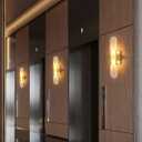 19.7" Alabaster Wall Sconce Natural Marble Sconce Indoor Mid Century Modern Wall Light Oval Stone Lampshade Vanity Light Fixtures for Living Room Bedroom Dining Room Hallway (Gold)