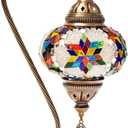 Handmade Turkish Mosaic Table Lamp  Multicolor Rainbow Glass Swan Neck Bedside Light with Antique Bronze Base, Moroccan Style Decor for Bedroom & Living Room  LED Bulb Not Included  15"