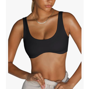 LASLULU Sexy Sports Bras for Women Scoop Neck Sleeveless Padded Bra Workout Yoga Crop Top L