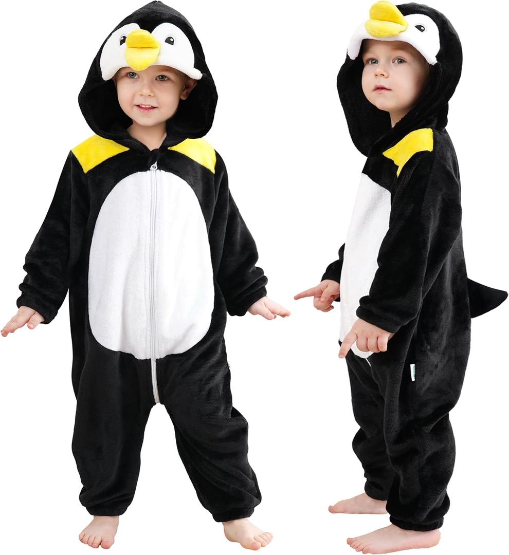 LOLANTA Unisex Baby Animal Costumes Toddler Boys Girls Hooded Jumpsuit Kid Halloween Christmas Birthday Gifts (90, Penguin)