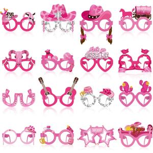 32 Pcs Pink Cowgirl Paper Glasses Western Cowgirl Photo Booth Props Let's Go Disco Bachelorette Party Decorations Girls Eyeglasses for Wild West Cowboy Girls Birthday Party Favor Supplies