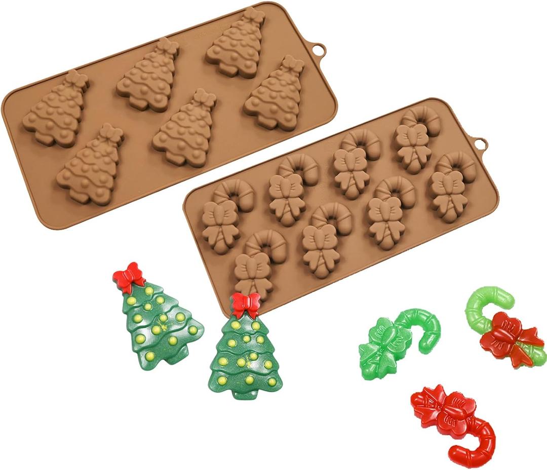 Christmas Silicone Mold Chocolate Fondant Candy 14 Cavity 3D Mold Gummy Mold for Party Mousse Cake Baking Cupcake Topper, Jello, Dog Treats 2 Pcs