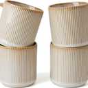 famiware Coffee Mug Set for 4, Star 12 oz Catering Mugs Cup Set with Handle for Coffee, Tea, Cocoa, Milk - Ceramic Stoneware Drinkware Set, Cappuccino White