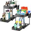 2 Pack Under Sink Organizer with Pull-Out Drawer, 2-Tier Cabinet Storage for Kitchen & Bathroom, Tool-Free Assembly, Fits Cleaning Supplies & Toiletries, Space Saving for Small Cabinets, Black