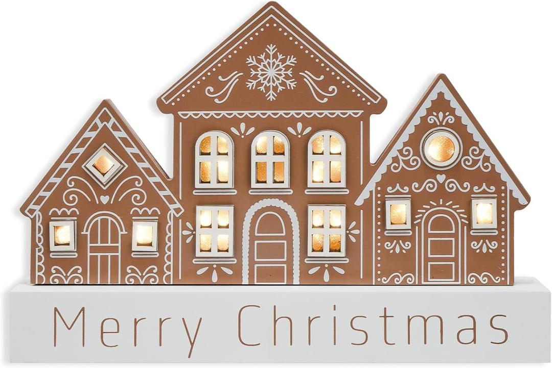 Christmas Decorations for Home LED Lighted Merry Christmas Decor Wooden Ski Lodge Holiday Signs Indoor Rustic Farmhouse Tabletop Block Xmas Party Gift