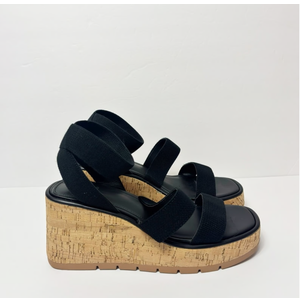 SM New York Wedge Black Brown Women's Sandals, Size 6