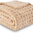 NEWCOSPLAY Super Soft Throw Blanket Brown Premium Silky Flannel Fleece 3D Waffle Checkered Lightweight Bed Blanket All Season Use (Brown, Throw(50"x70"))