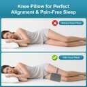 Knee Pillow for Side Sleepers, Memory Foam Leg Pillow for Side Sleeping, Cooling Knee Pillow with Strap for Hip Pain, Back Pain, Sciatica Pain Relief, Spine Alignment (Square-Grey)