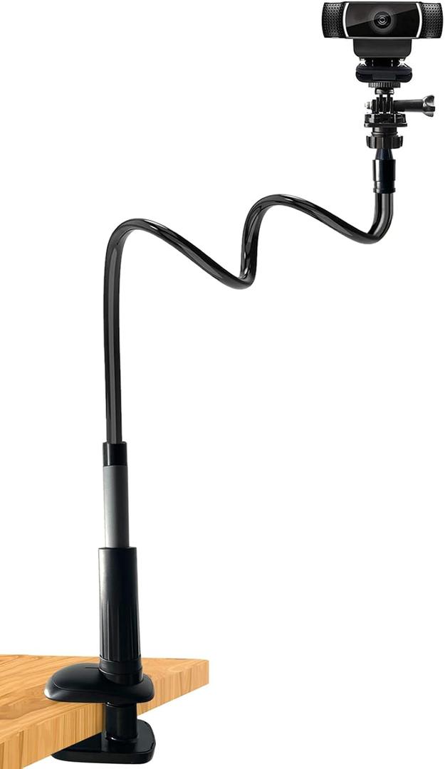 30 Inch Webcam Stand Camera Mount, Upgraded Thick Base Flexible Gooseneck Camera Stand Desk Webcam Mount Clamp for Logitech Webcams C930e C930 C920 C922x C922 Brio 4K C925e C615, Gopro Hero 8 7 6 5 4