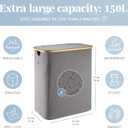 LONBET Laundry Basket with Lid, Made from Breathable Fabric | Aesthetic Clothes Hampers for Laundry with Side Handles & Sturdy Bamboo Frame (40 Gallons - Double, Gray)