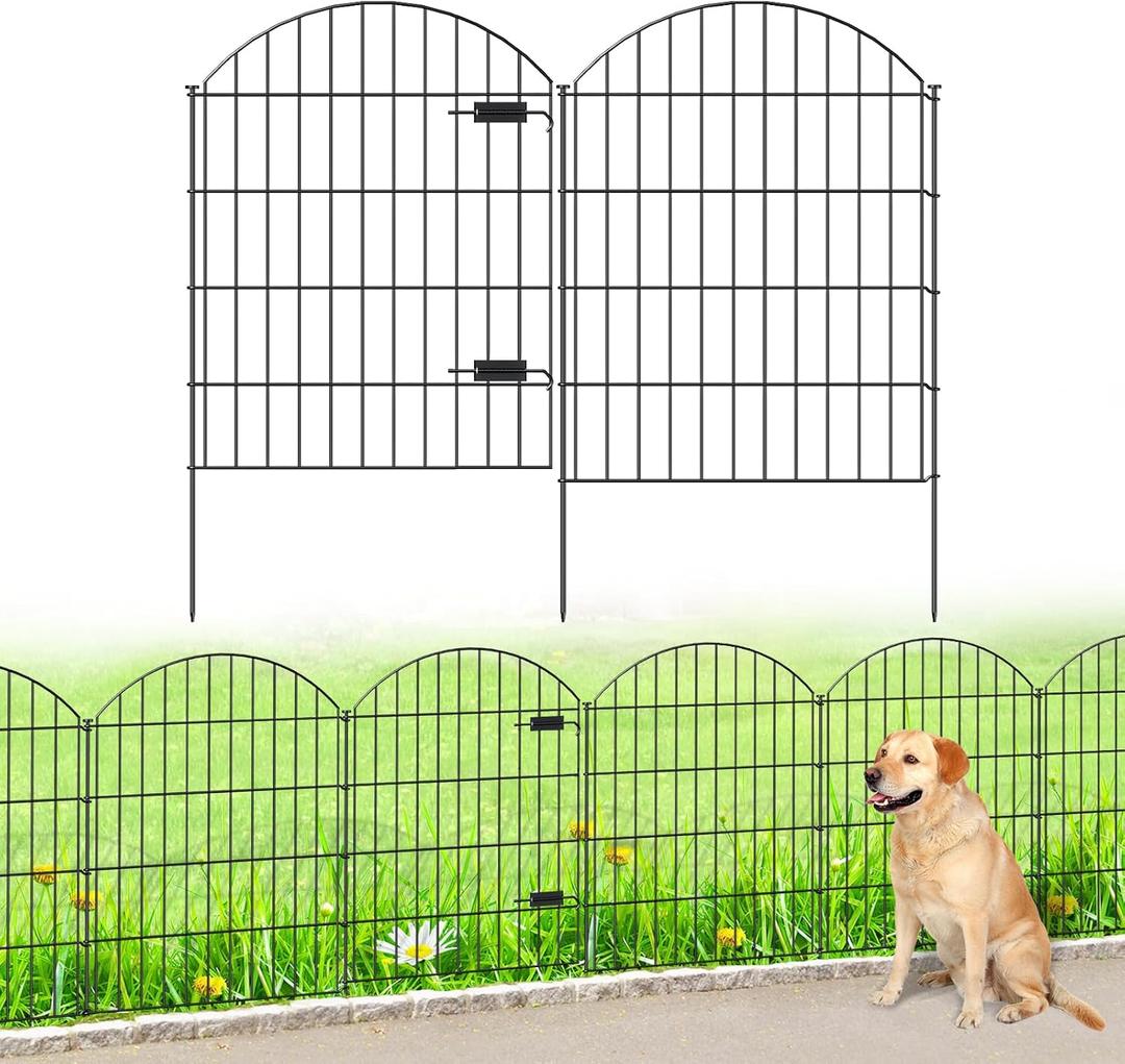 Metal Garden Fence with Gate 36in (H) x 18.7ft (L), 1 Gate+7 Panels Dog Fence Border Fence Animal Barrier, No Dig Garden Fencing for Yard Flower Bed Lawn Patio Outdoor,ECG3508,Black