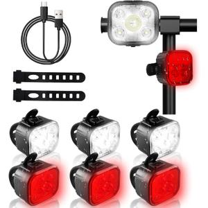 KunHe Bike Lights for Night Riding USB Rechargeable Bike Lights Front and Rear 8+12 Modes Bike Light Set Bicycle Lights Headlight and Taillight Easy to Install (4 PACK)