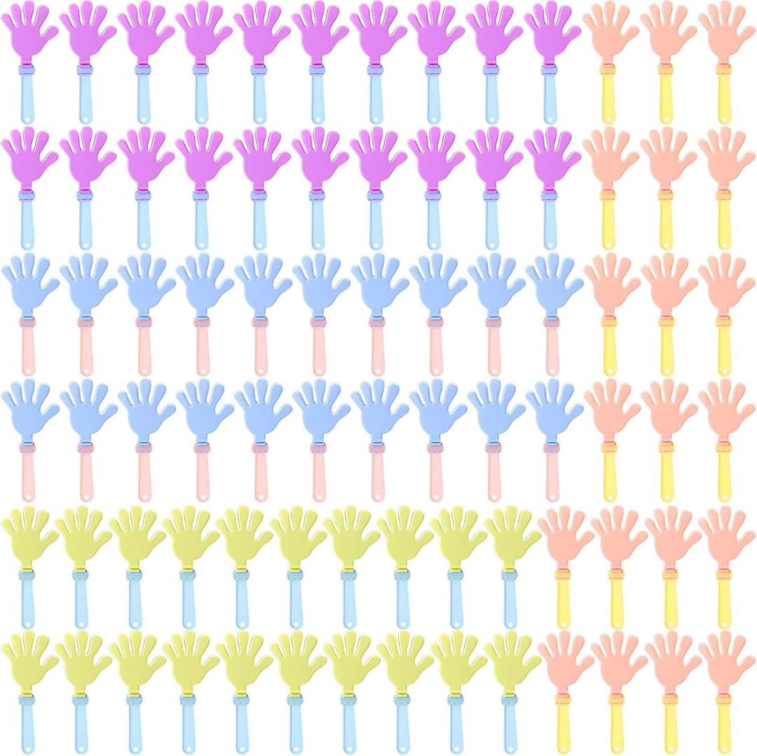 Lenwen 80 Pcs Party Hand Clappers Noisemakers Bulk Cheer Gifts for Team 7.5 Inch Mini Colorful Hand Soundboard for Sporting Events Birthdays Football Event Carnival, Rewards, Cheer Supplies