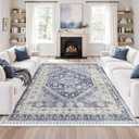 zesthome 6x9 Area Rug, Super Soft Washable Rugs for Living Room, Non-Slip Stain Resistant Vintage Rugs, Ultra-Thin Large Area Rugs (Blue/Beige,6'x9')