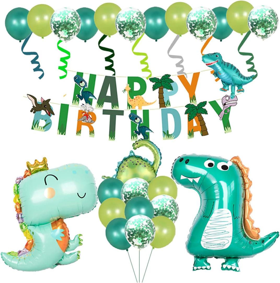 LilyZheng Dinosaur Birthday Decorations Cute Dinosaur Balloon Dino Party Supplies Happy Birthday Banner Confetti Green Latex Balloon Baby Shower Decos Boys and Girls