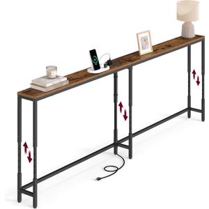 VASAGLE 78.7"Console Table, 25.2-35.2"Height Adjustable, with Power Outlet