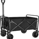 Heavy Duty Collapsible Garden Cart with Adjustable Handle and Cup Holders - Portable Utility Wagon for Beach, Camping, Sports & Shopping