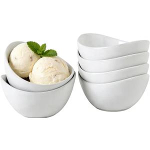 6pcs White Serving Bowls, 6.5-inch Ceramic Soup Bowls, for Ice Cream, Salad, Dipping, Pasta Dish, Microwave and Dishwasher Safe