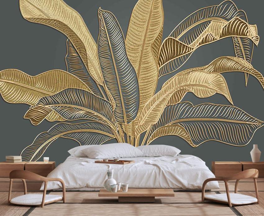 Large Banana Leaf Wallpaper on Gray Background, Art Wall murals for Bedroom, Living Room, Bathroom(Non-self-Adhesive) Size: 170" x 108"