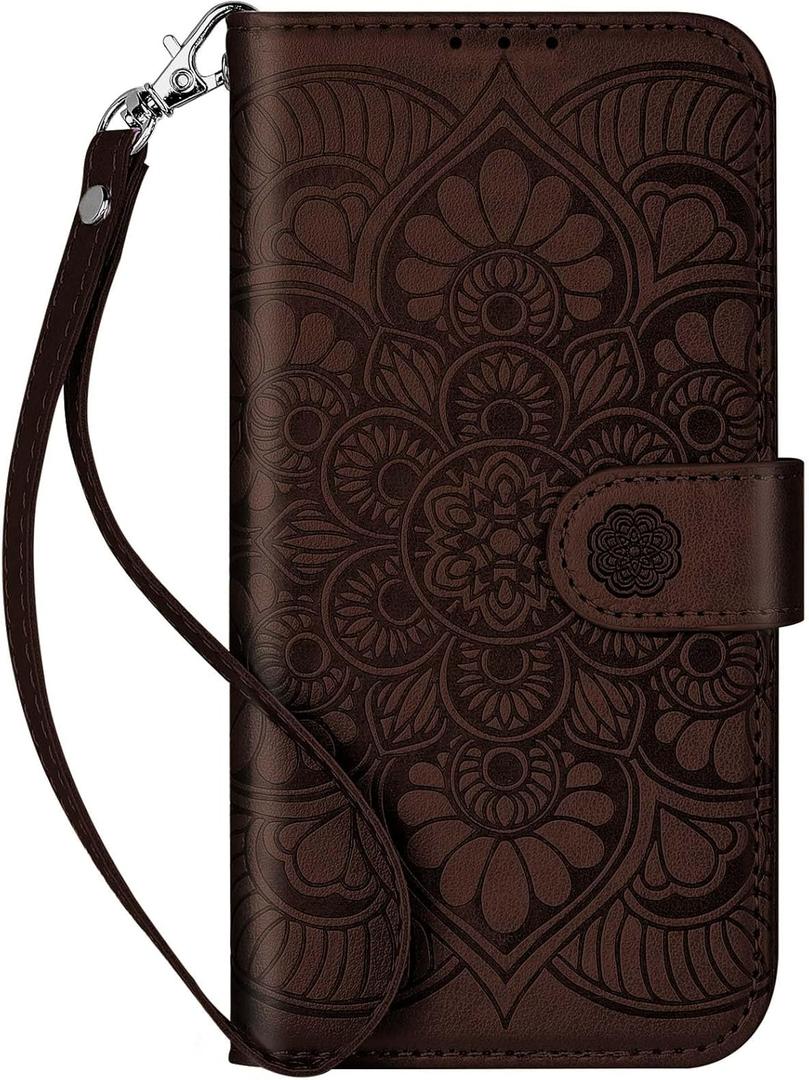 Wallet Case for iPhone 14,[RFID Blocking] 3 Card Holder Stand with Credit Card Slot PU Leather Magnetic Protective Flip Cover for iPhone 14 (Dark Brown)